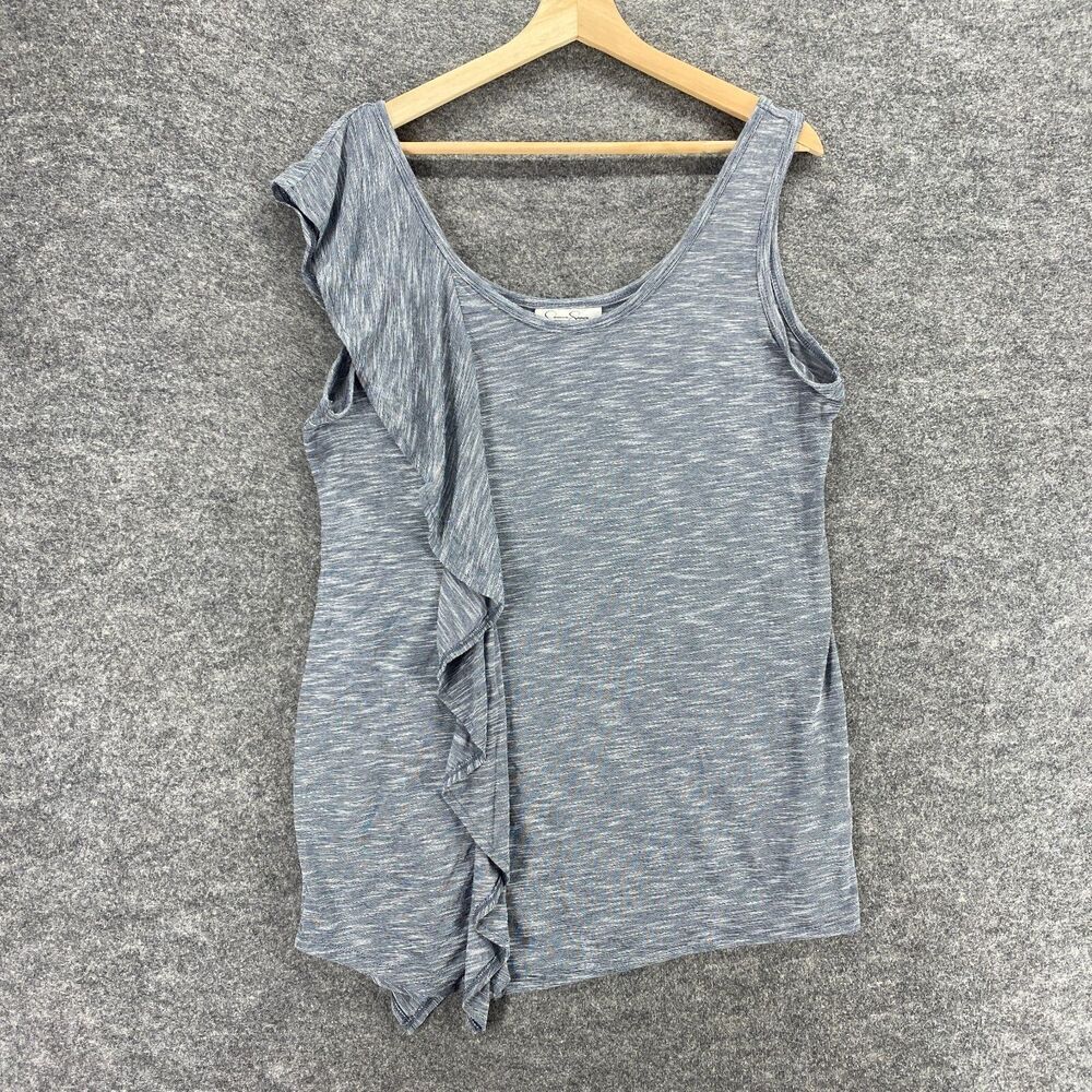 Jessica Simpson Top Women L Large Gray Ruffle Sleeveless Rayon Tank Tee